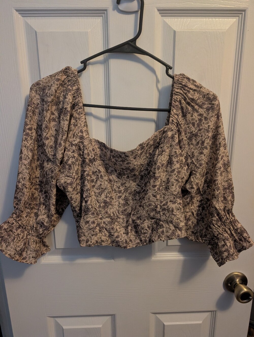 NWOT Whimsy + Row Beige Floral Square-Neck Crop Top
